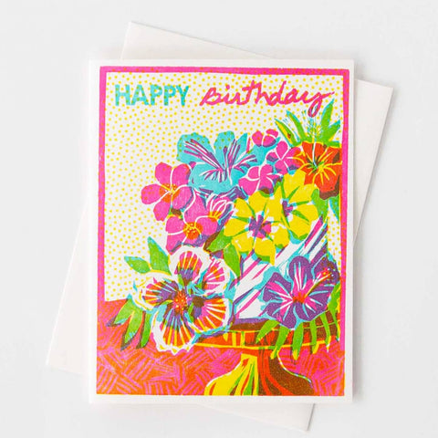 Happy Birthday Floral Cake Letterpress Card
