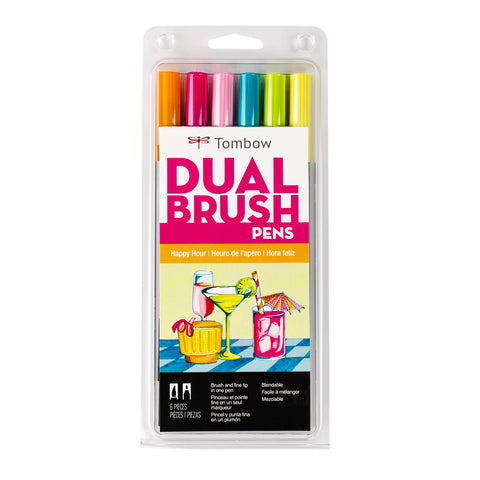 Tombow - Dual Brush Pen Art Markers, Happy Hour, 6-Pack