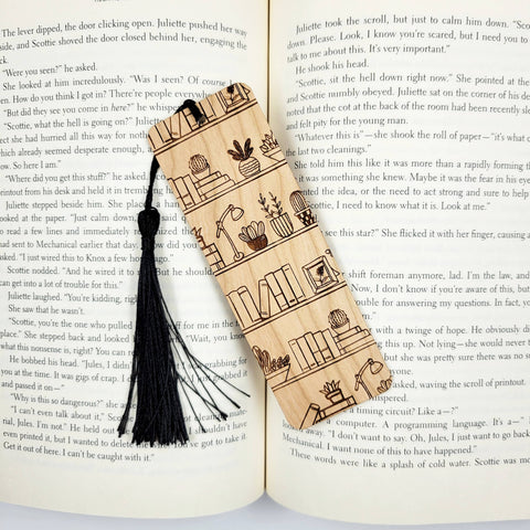 Cozy bookshelf wood bookmark