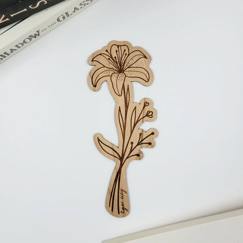 Tiger lily flower wood bookmark