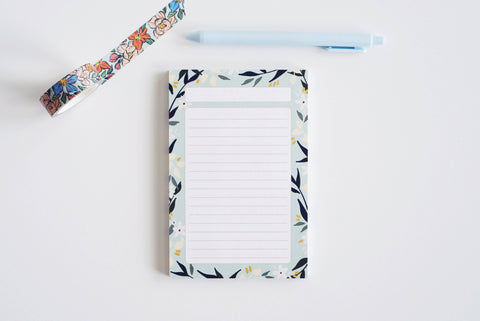 Mint Floral Lined Notepad