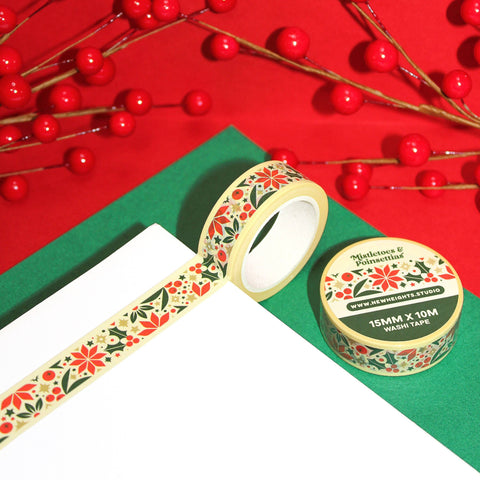 "Mistletoes & Poinsettias" Christmas Washi Tape (15mm/10m)