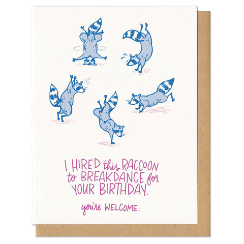 Breakdance Birthday Raccoon Greeting Card
