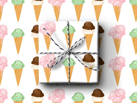 Ice Cream Cones Wrapping Paper: Single Sheets